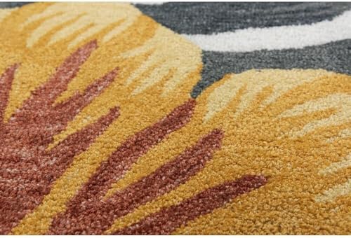 Image of Floral Pattern Wool Carpet with Loop Texture Yarn Anti Shedding Carpet Size 6x8 Feet A2 Ivory Gold & Multi Color