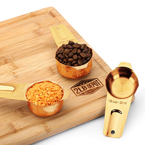2Lbdepot Copper Plated Measuring Cups, Premium 18/8 Stainless Steel Metal, Stackable & Nesting, Accurate Dual Spout Measuring Cup Design For Dry & Liquid Ingredients, 7 Piece Set #TOP3