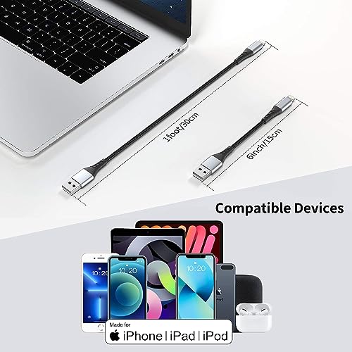 6 inch Short iPhone Charging Cable, 3Pack 0.5ft USB to Lightning Cable Braided iPhone Charger Short Cord Fast Charging for Apple iPhone 14 13 12 11 Pro Max Mini 10 8 7 Plus XR XS MAX SE, AirPods by PEAKLIFT - Image 7