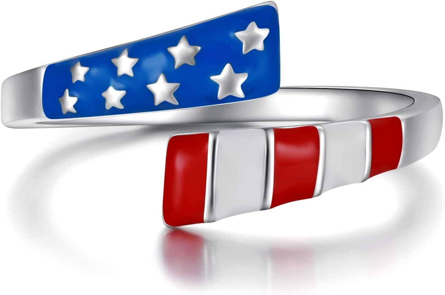 APOTIE Sterling Silver USA American Flag Ring Patriotic Star Open Ring 4th of July Independence Day Jewelry Gift for Women