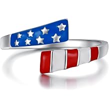 APOTIE Sterling Silver USA American Flag Ring Patriotic Star Open Ring 4th of July Independence Day Jewelry Gift for Women