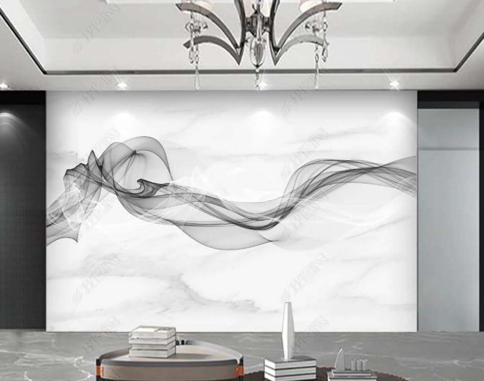 Papier peint intissé ruban ligne abstraite 350x256 cm pour grand mur de salon