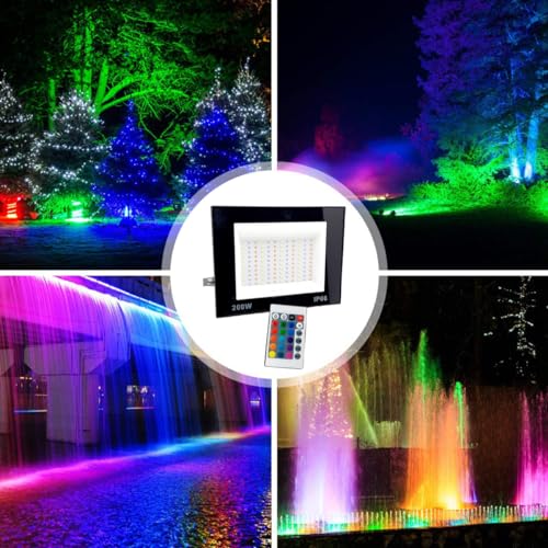 Refletor Holofote Led 200w RGB Colorido Com Controle Remoto, Iluminação Multicolorida e Ampla de 120