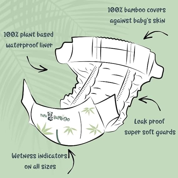 Mama Bamboo - Sustainable Bamboo Nappies - Soft Breathable Bamboo Viscose - Super Absorbent Core - with Leak Free Elasticated Panels - Size 3 (6-11kg) x 112 Nappies