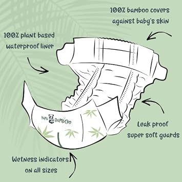 Mama Bamboo - Sustainable Bamboo Nappies - Soft Breathable Bamboo Viscose - Super Absorbent Core - with Leak Free Elasticated Panels - Size 3 (6-11kg) x 112 Nappies