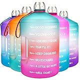 BuildLife 1 Gallon Water Bottle - Motivational Fitness Workout with Time Marker/Drink More Daily/Clear BPA Free/Large 128OZ Capacity Throughout The Day(Green/Pink Gradient,1 Gallon)