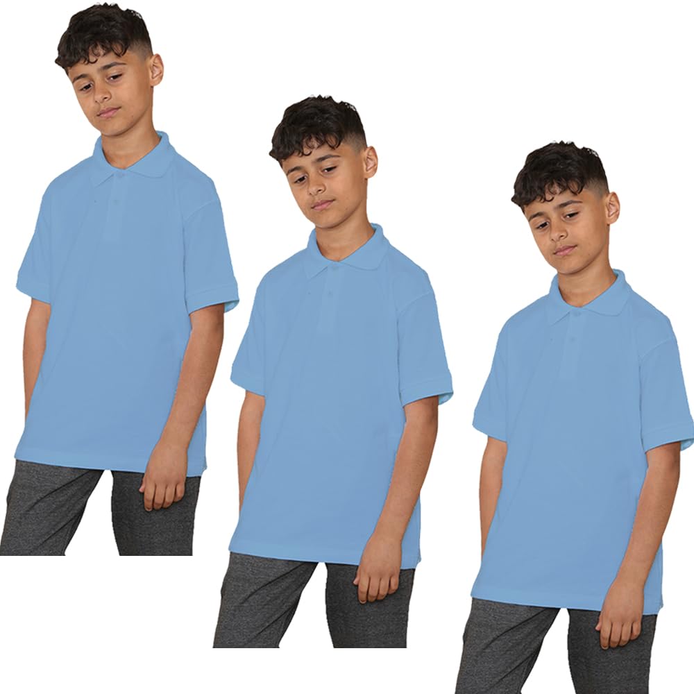 KHIM Paquete de 3 camisetas tipo polo unisex de manga corta de polialgodón para niños y niñas, uniformes escolares, lisas, de media manga, ropa deportiva, para interiores y exteriores