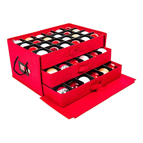 [Christmas Ornament Storage Box with Dividers] - (Holds 72 Ornaments up to 3 Inches in Diameter) | Acid-Free Removable Trays with Separators | 3 Removable Drawer Style Trays