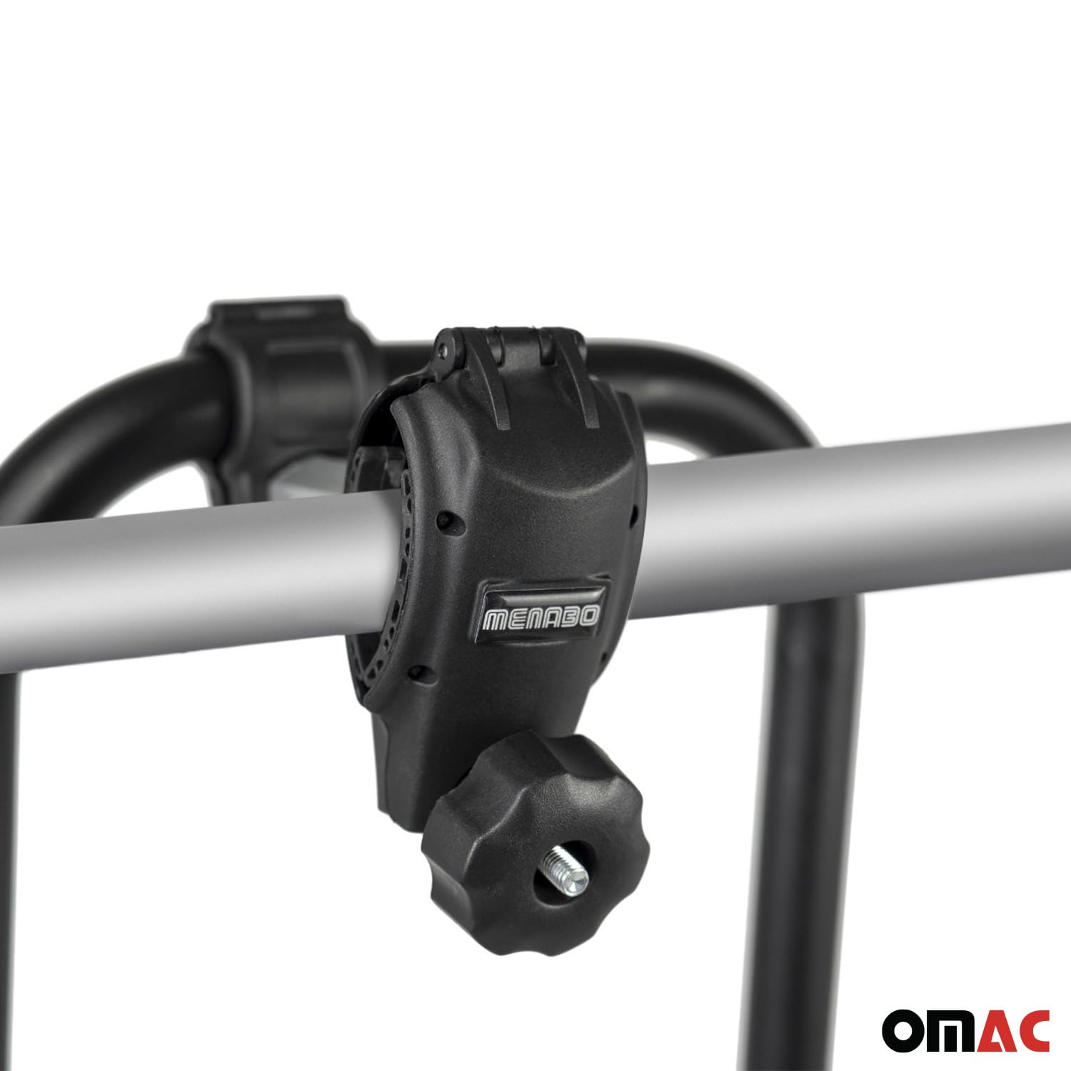 MENABO Portabici Merak K Gancio Traino Portatutto Posteriore 2 Bici | Portatutto Posteriore Bici Pieghevole Rimovibile Leggero Accessori Cavalletto Bici Alluminio Nero Argento ABE