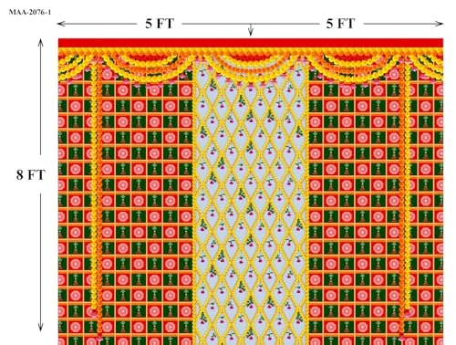 Image of zeonely mart Pooja Backdrop Cloth for Decorations Flower Background Decoration Cloth Size : (8 x 8) feet (red Green 8x8 feet 2) sankranti Decorations