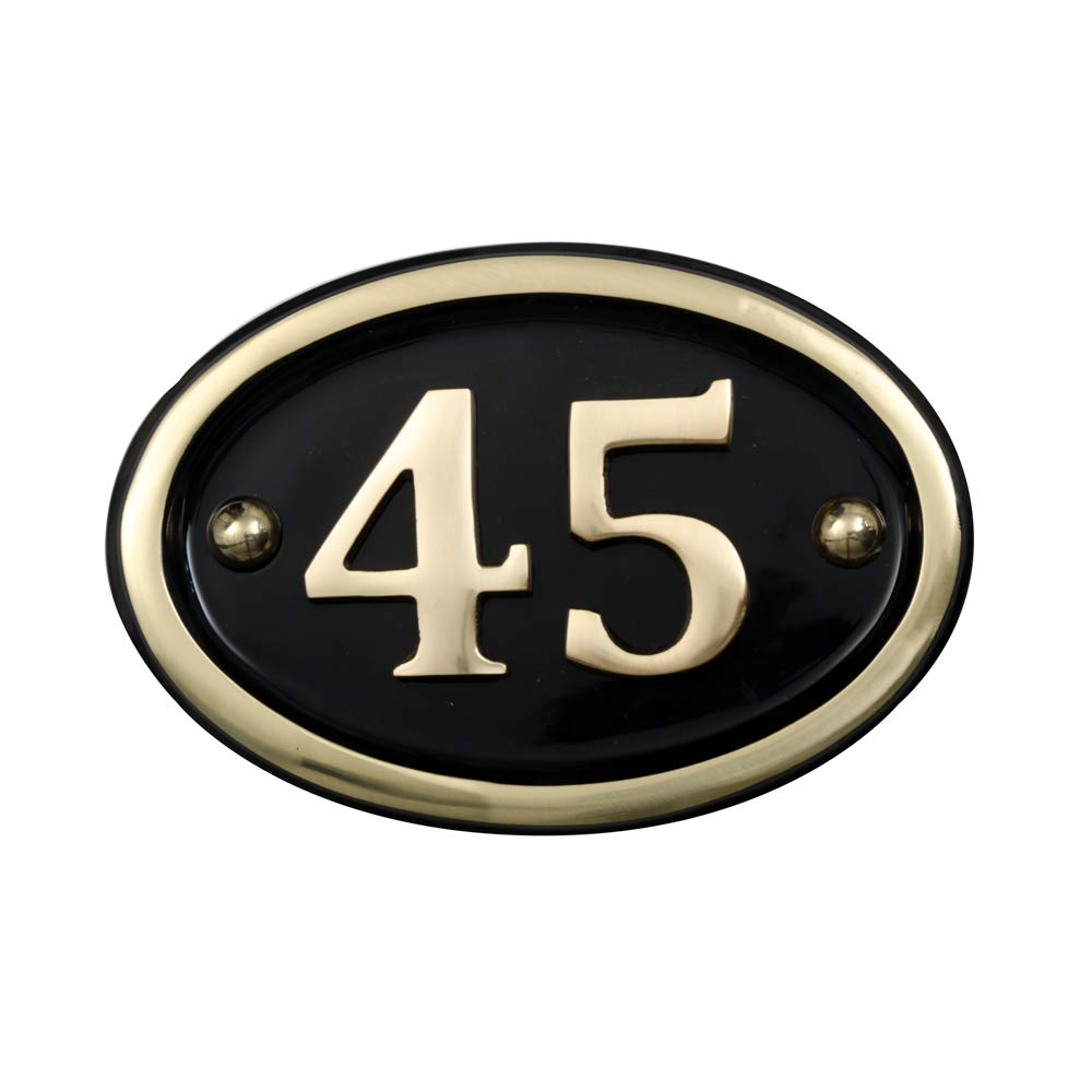 Signs & Numbers Brass Solid House Number Oval Design (No 45)