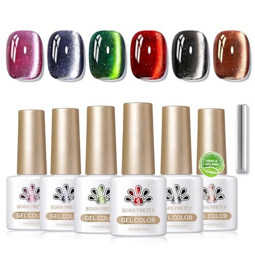 BORN PRETTY U V Esmalte de uñas Cat Magnetic Eye U V Gel 6 Colores Brillo Cristal Negro Rojo Translucidez Gel Esmalte de uñas Soak-Off Esmalte de uñas de gel para manicura francesa salón