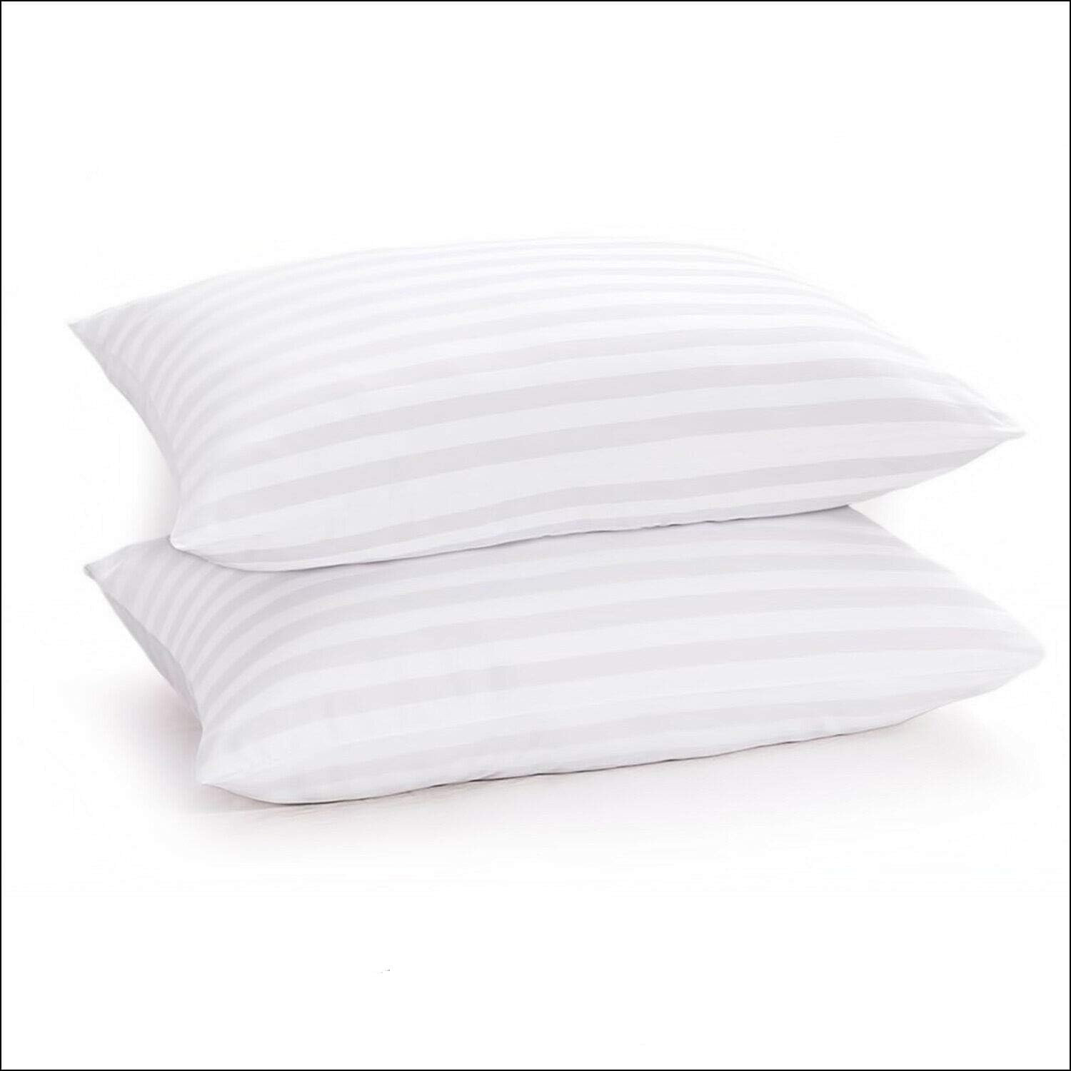 Dolce Vari Luxury Striped Bounce Back Pillow Pairs Extra Filled Hotel Quality Pure Cotton Outer Cover Twin Pack Pillows For Great Night Sleep (Pack of 4)