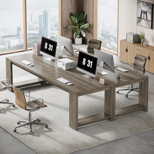 Image of Tribesigns Two Person Desk, 86.6-Inch Extra Long Desk, Double Computer Writing Table, Wood Large Desks Workstation for Home Office, Grey
