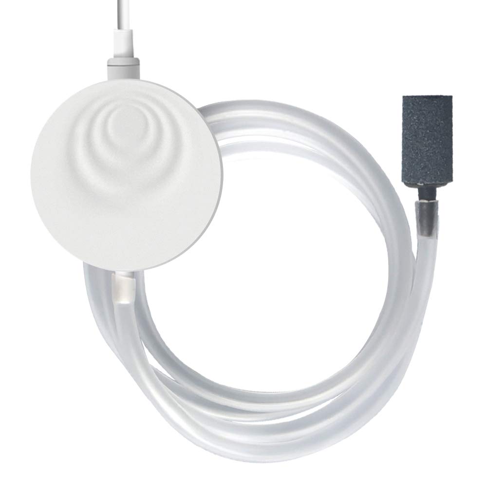 Aquarium Air Pump Ultra Silent Mini Air Bubbler 1.0 Watt Super Energy Saving Fish Tank Pump with Air Stone and Silicone Air Tube, White