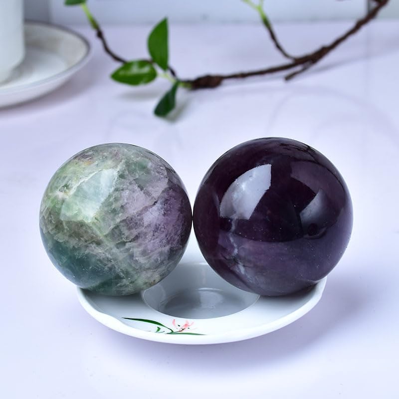 Green Purple Fluorite Ball Living Room Study Home Office Decoration Green Purple Fluorite Crystal Ball,70~80mm