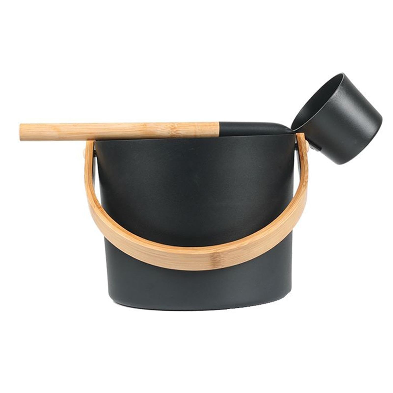 Stea_m Juego de cubo y cucharón de aluminio 7 litros para sauna mango largo