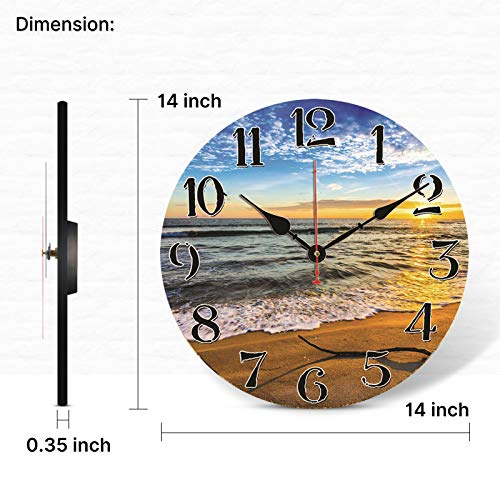 Taheat Beach Waves In The Sunset Wall Clock, Silent Non Ticking Battery Operated Clocks, Easy To Read Decorative Wall Clock For Bedroom/ Kitchen/ Living Room/ Bathroom, 14 Inch #TOP4