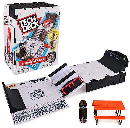 Include: 1 fingerboard Tech Deck, 1 base trasformabile, 2 cornicioni Hubba, 1 scalinata, 2 rampe di ingresso, 1 rampa per montaggio superiore, 1 tavolo da picnic, 1 ringhiera, 6 connettori a X, 1 maniglia, 2 fogli di adesivi, 6 connettori a X, 6 coperture per connettori a X, 1 foglio di istruzioni
