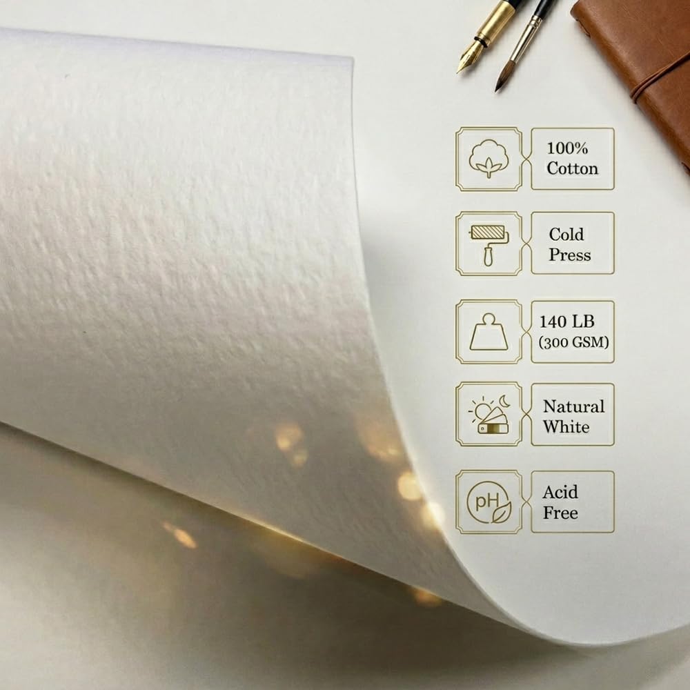 tumuarta Carnet de croquis aquarelle, 19,1 x 12,7 cm, 63,5 kg, 300 g/m², papier 100 % coton, presse à froid, 24 feuilles, 48 pages, journal aquarelle à utiliser comme carnet de croquis de voyage et