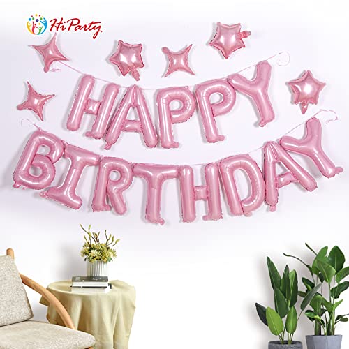 Birthday Banner (3D Pink) Mylar Foil Happy Birthday Balloons, 24Pcs Birthday Party Decorations With 6Pcs Extra Shining Star Balloons For Kids Girls Women Adults Ecofriendly Party Supplies Us9Rp #TOP1