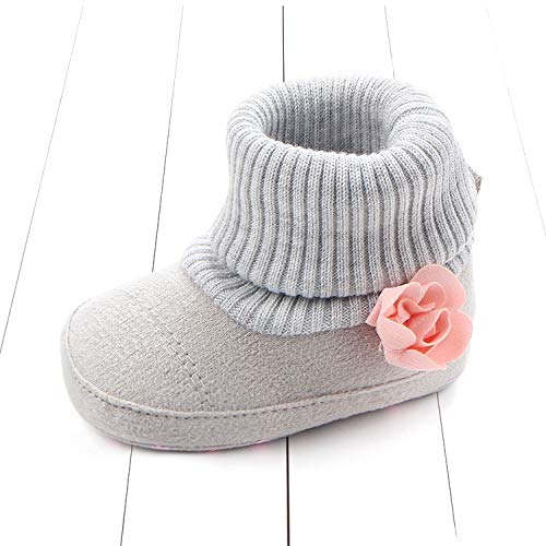 Baby Autumn Winter Girl Shoes Boots for Girls Children's Newborn Warm Flower Knitted Boots Toddler Kids' Winter Shoes (Baby Age : 0 6 Months, Color : Gray)