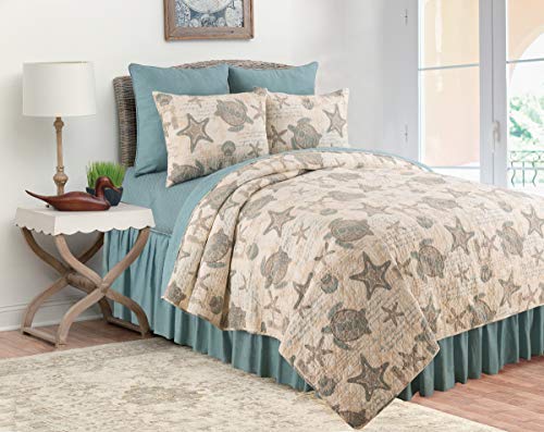 C&F Home Amber Sands Full/Queen 3 Piece Cotton Quilt Set Summer Beach Ocean Coastal Starfish Seaturtle Reversible Machine Washable Lightweight Bedspread Coverlet Full/Queen 3 Piece Set Blue - Image 4