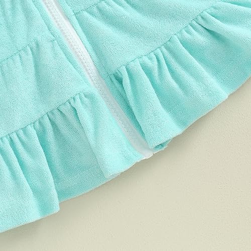 Image of Girls Terry Cloth Swim Cover Up Zip Up Hooded Bathing Suit Coverup Wraps Rufled Kids Pool Beach Robe Cover-Up Dress