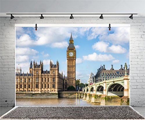 Leyiyi Big Ben Backdrop 5x3ft Photography Background Clock Tower Elizabeth Tower England Parliament House Westminster Bridge London Travel Landmark European Travel Clear Sky Cloud River Photo Portrait