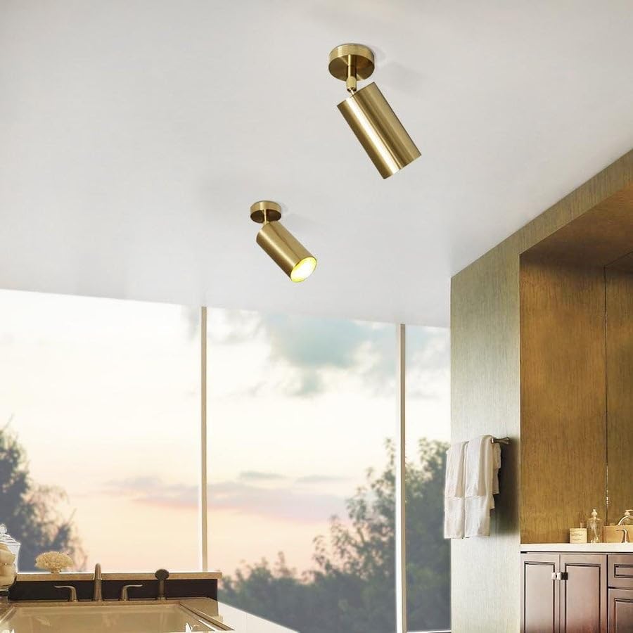 Modern Brass 1-Light Ceiling Spotlight Adjustable Gold Mid-Century Contemporary Transitional Metal