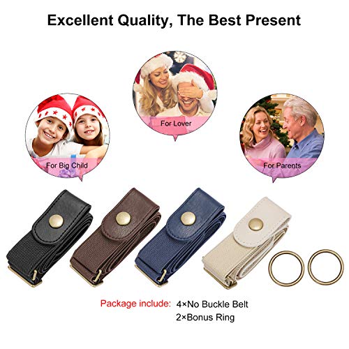 Image of 4 Pieces No Buckle Elastic Stretch Belts for Men Women, Comfortable Buckle Free Invisible Belts for Jeans Pants