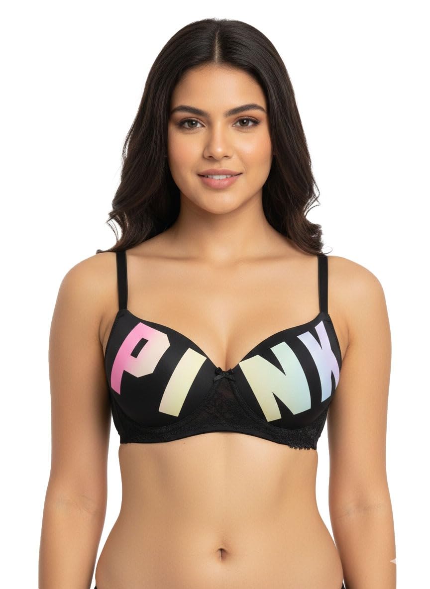 Women’s Printed Black Light Padded Bra | Detachable Straps | Back Closure | Soft Cotton Blend | Daily Comfort Wear-image-12