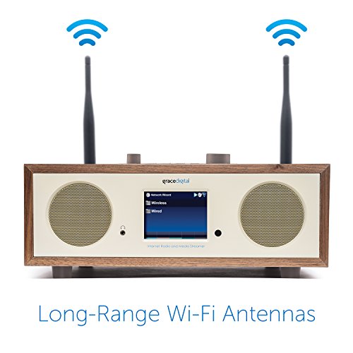 Grace Digital Encore+ Wireless Stereo Smart Speaker & Internet Radio with Wi-Fi + Bluetooth & 3.5" Color Display Walnut (GDI-WHA7505)