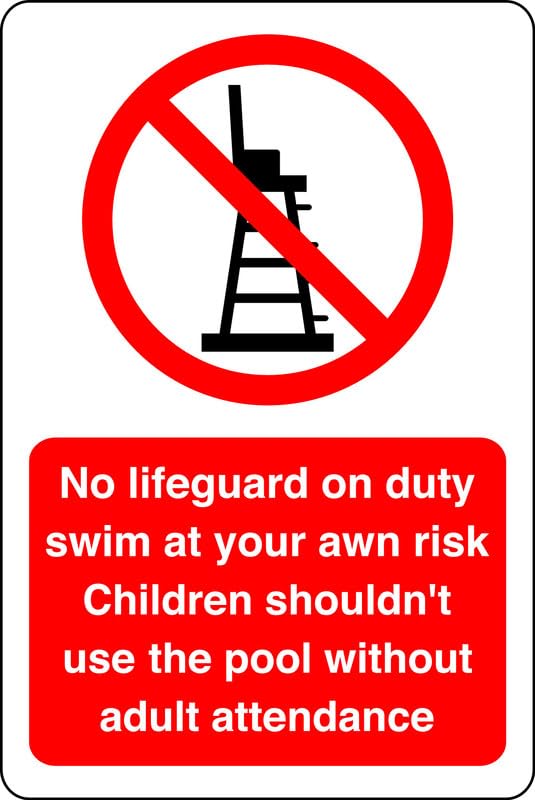 No lifeguard on Duty swim at your own risk - No swimming, No diving, No Sailing, Deep water - 3mm Aluminum Dibond for indoor/outdoor usage (200mm x 150mm) 5m Viewing Distance.