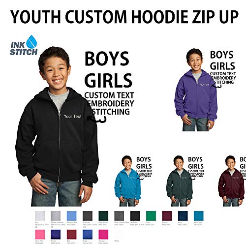 INK STITCH Youth Custom Text Stitching Core Fleece Full-Zip Hooded Sweatshirts - Multi Colors4