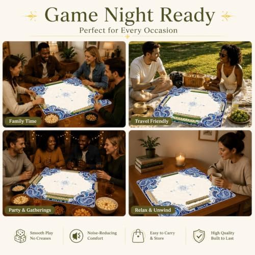 Blue Paisley Mandala Lightweight Mini Mahjong Mat,Tabletop Mat - 2