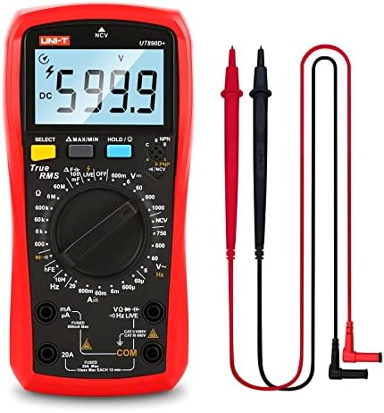 UNI-T Digital Multimeter Tester UT890D+ True RMS 6000 Counts Live Test Volt Ohm Meter, Voltage Ac Dc Current Amp Capacitor Tester hFE Diode Continuity NCV for Automotive HVAC