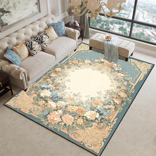 Tapis Floral Lavable pour Salon Solution Sol Doux pour Chambre 120x160 cm