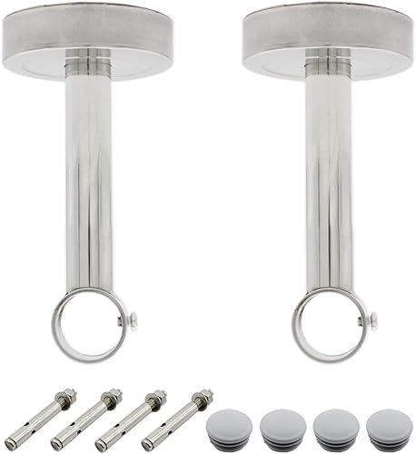 Paquete de 2 soportes de montaje en techo, soporte de tubo de acero inoxidable para armario, soporte de tubería de techo, cortina de ducha, armario,