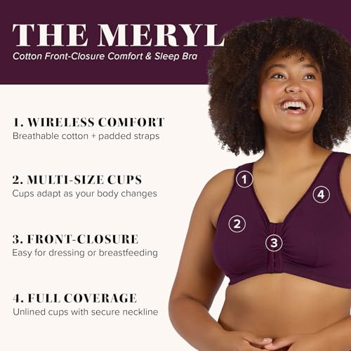 Image of LEADING LADY, Meryl, Front-Closure Cotton Bra, Comfort Sleep for Women, Breathable, Unlined, Full Coverage, Wireless, 36A-56H
