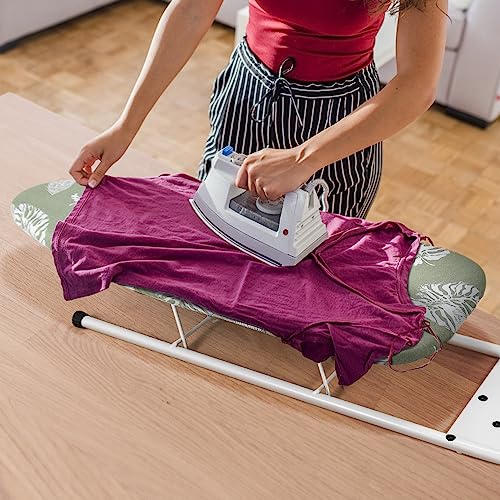 Duwee 12"X32" Heat Resistance Metallic Table Top Ironing Board Cover Durable Thicken Felt Material Padding, With Elastic Cord, Easy To Handle And Fits Board Beautifully (White Leaves B) #TOP6