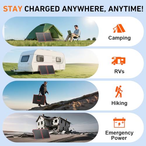 Miniatura 8 de Dokio Panel Solar Plegable, Eficiencia Alta, Negro, 100w Monocristalino Para Cargar 12v Batería, Portátil, Impermeable,Ideal Embarcaciones, Camping, Caravanas