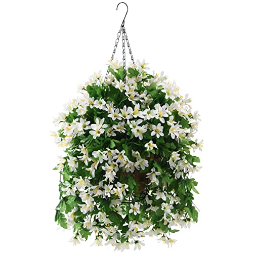 INQCMY Fake Hanging Flowers with Basket Artificial Violet for Outdoor Porch