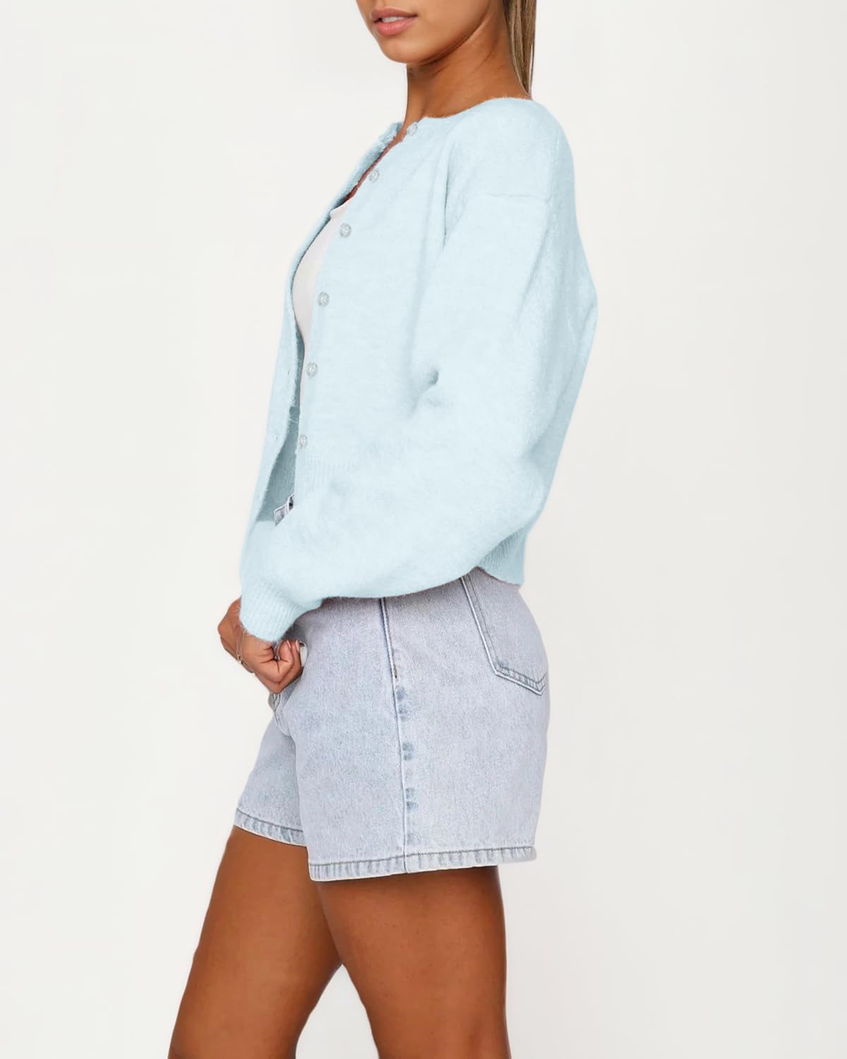 Cioatin Women Y2K Open Front Button Down Crop Sweater Cardigan Long Sleeve Lightweight Knit Pullover Fall Outfits Tops