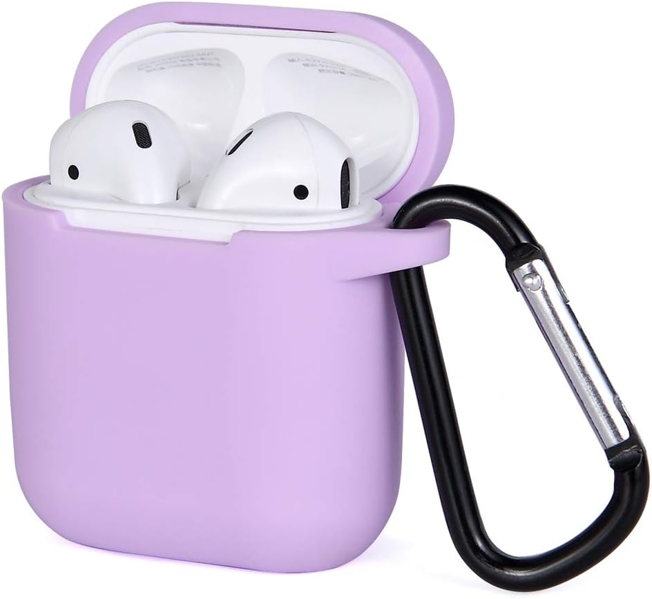Miso Compatible for AirPods Case with Keychain, Shockproof Protective Premium Silicone Cover Skin for AirPods Charging Case 2 & 1 (AirPods 1, Light Purple)