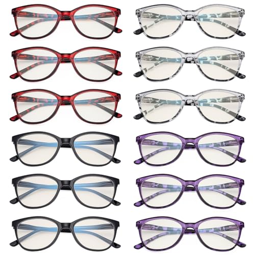 Eyekepper 12-Pack Cat Eye Blue Light Blocking Reading Glasses for Women Oversized Computer Readers Ladies +2.50
