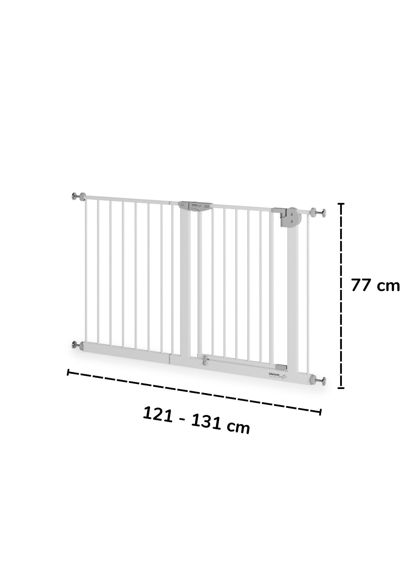 Sämann Türschutzgitter & Treppenschutzgitter zum Klemmen ohne Bohren | für Öffnungen von 112-127 cm | selbstschließendes Absperrgitter mit Verlängerung | Absperrgitter | mit Y-Spindel