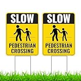 2PC Pedestrian Crossing Sign with Stakes, 17 Inches by 13 Inches - Corrugated Plastic - Road Crossing Sign