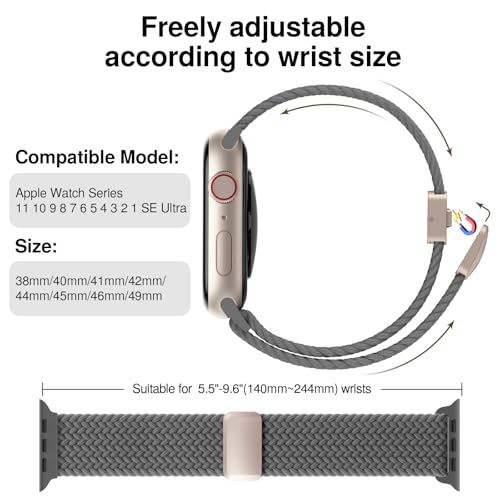 Image of Braided Stretchy Band Compatible with Apple Watch Bands 38mm 40mm 41mm 42mm 44mm 45mm 46mm 49mm Women Men, Soft Nylon Solo Loop Magnetic Sport Strap for iWatch Series 11 10 9 8 7 6 5 4 3 2 1 SE Ultra