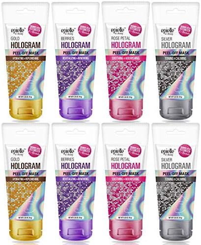 Hologram Glitter Peel-Off Face Masks - Toning & Calming | 8 Variety Pack Single-Use Testers | Gift Set, Spa Gift | Korean Skincare
